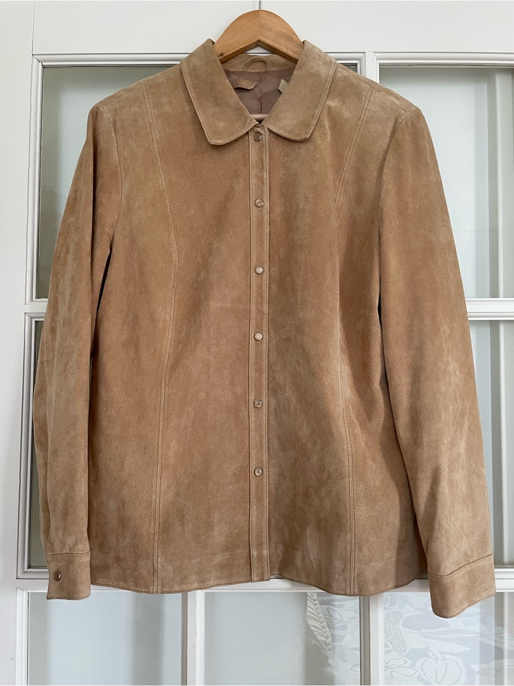 Investments genuine suede leather western pearl snap tan shirt jacket shacket L